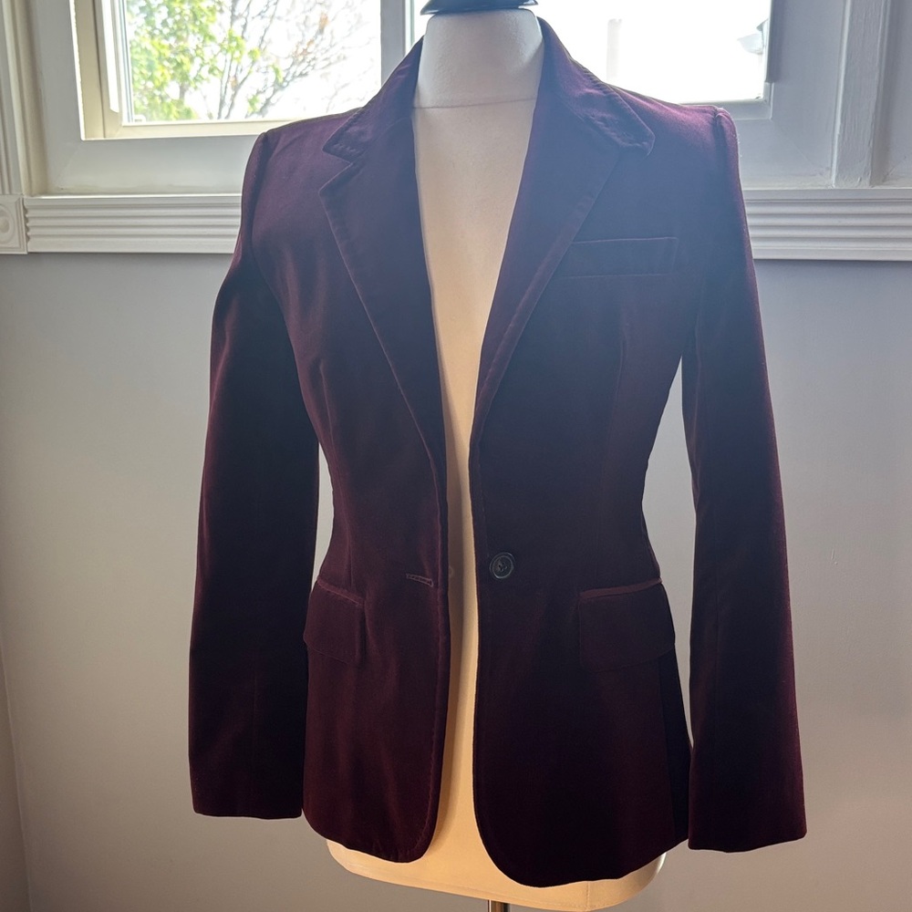 Women's Velvet Blazer Jacket in Deep Burgundy